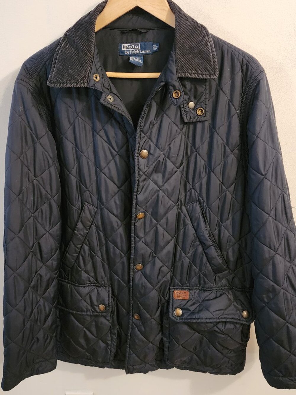 Polo Ralph Lauren Quilted Barn Jacket Mens Small Black Corduroy Collar Snap On
